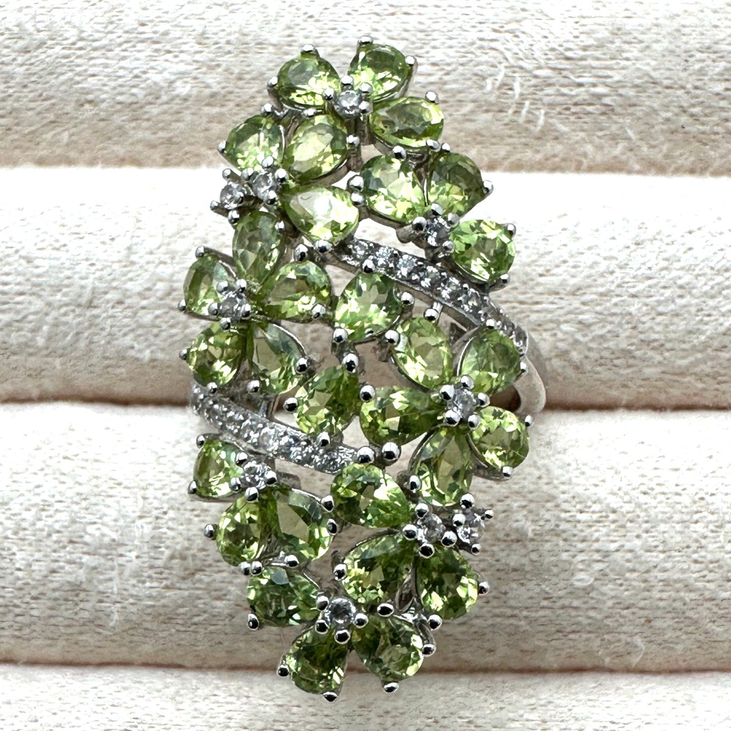 BBJ Peridot White Topaz Ring Sterling Silver Size 8 Statement Jewelry