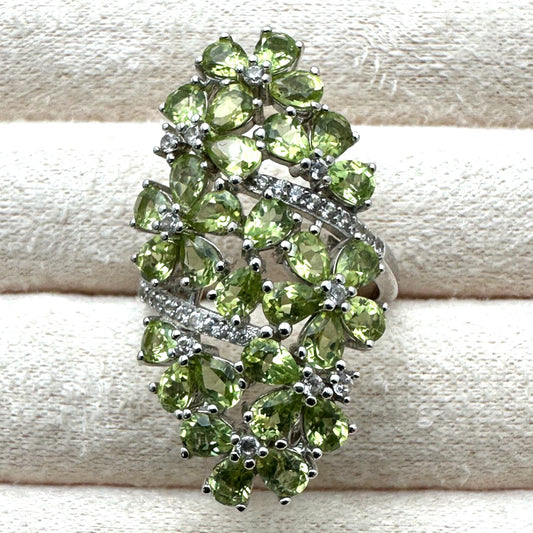 BBJ Peridot White Topaz Ring Sterling Silver Size 8 Statement Jewelry