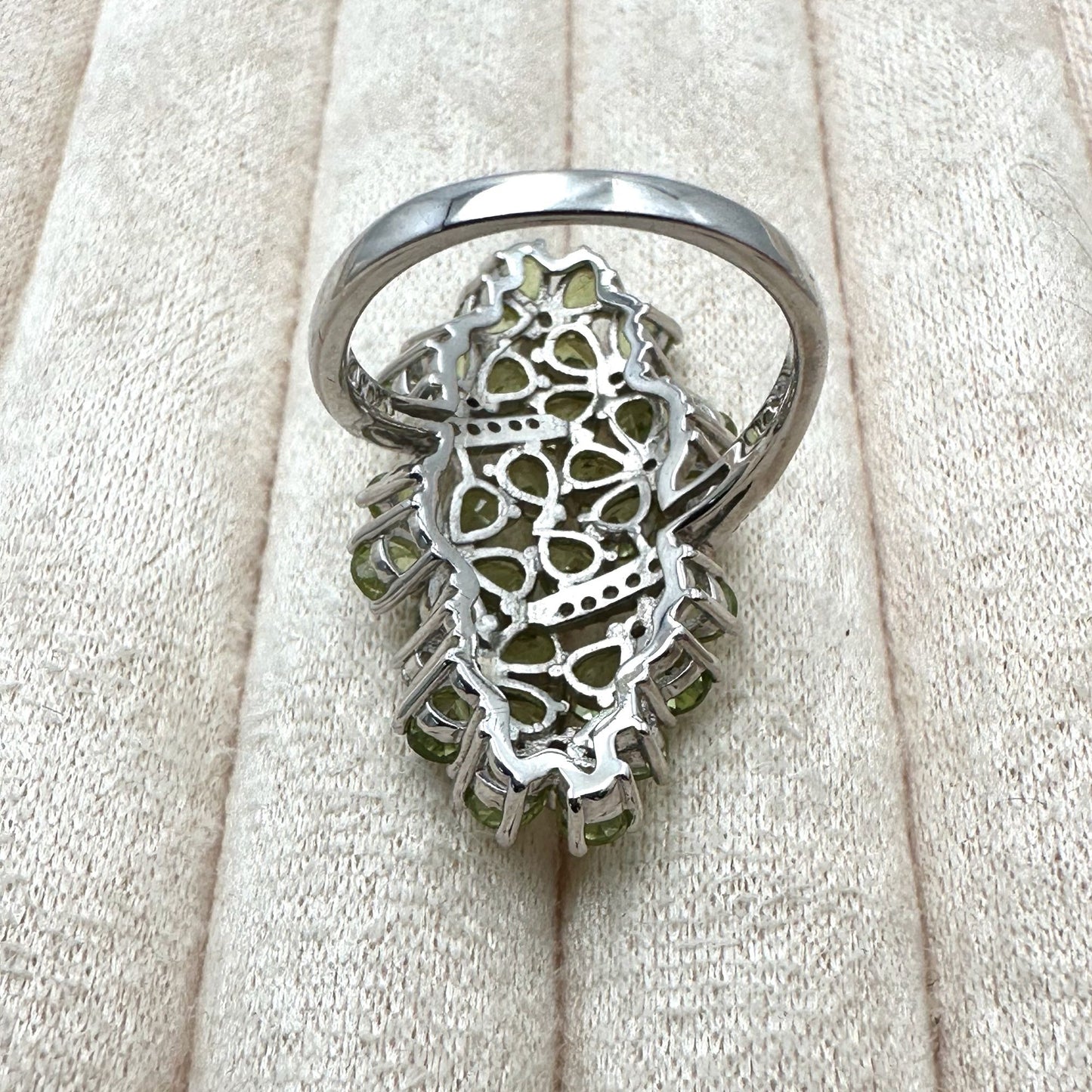 BBJ Peridot White Topaz Ring Sterling Silver Size 8 Statement Jewelry
