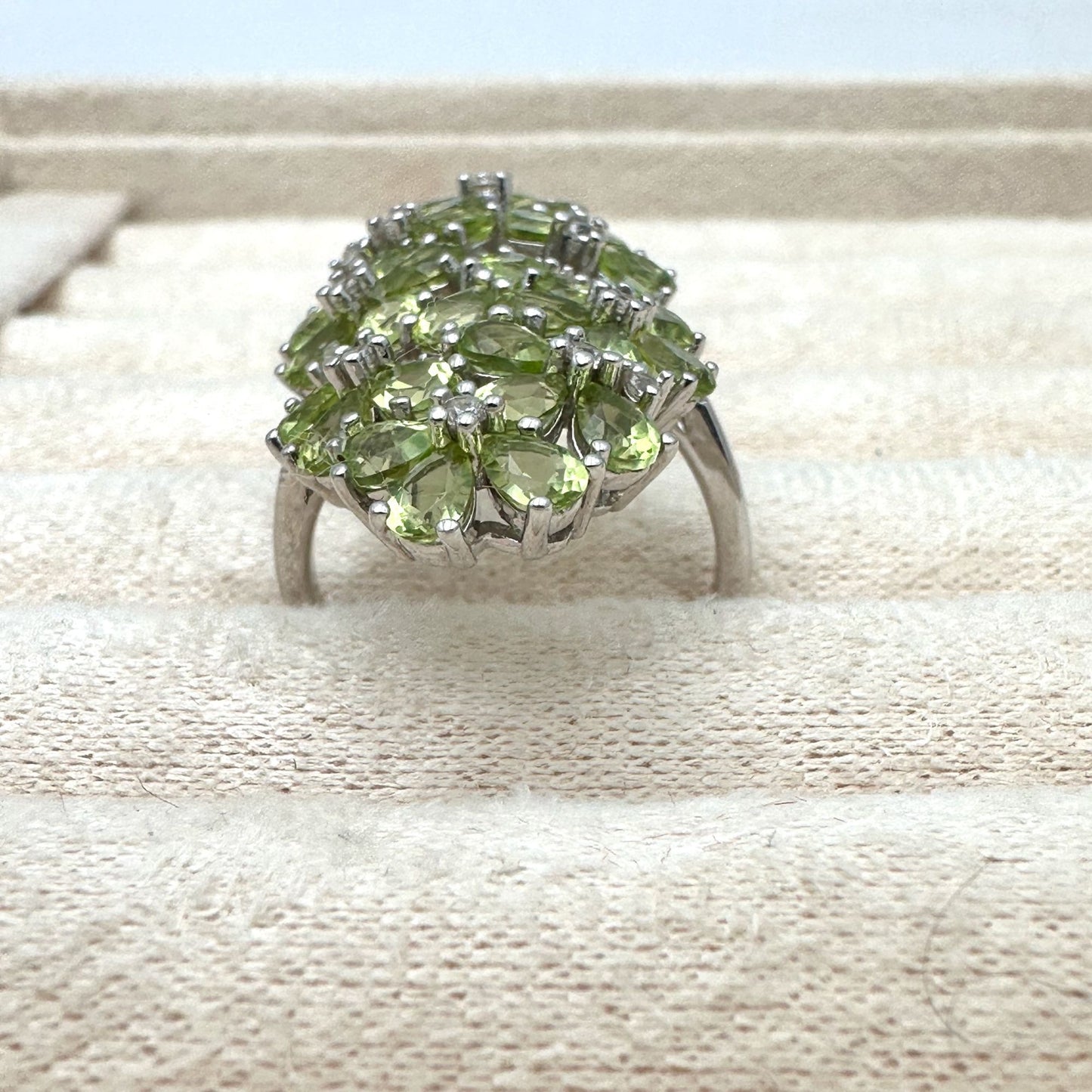 BBJ Peridot White Topaz Ring Sterling Silver Size 8 Statement Jewelry
