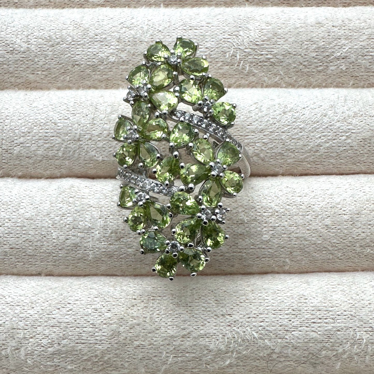BBJ Peridot White Topaz Ring Sterling Silver Size 8 Statement Jewelry