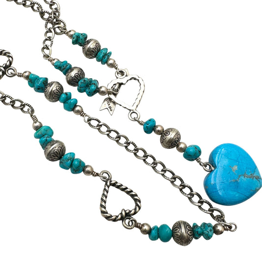 Carolyn Pollack Turquoise Necklace Sterling Silver Bench Beads 22 Inch