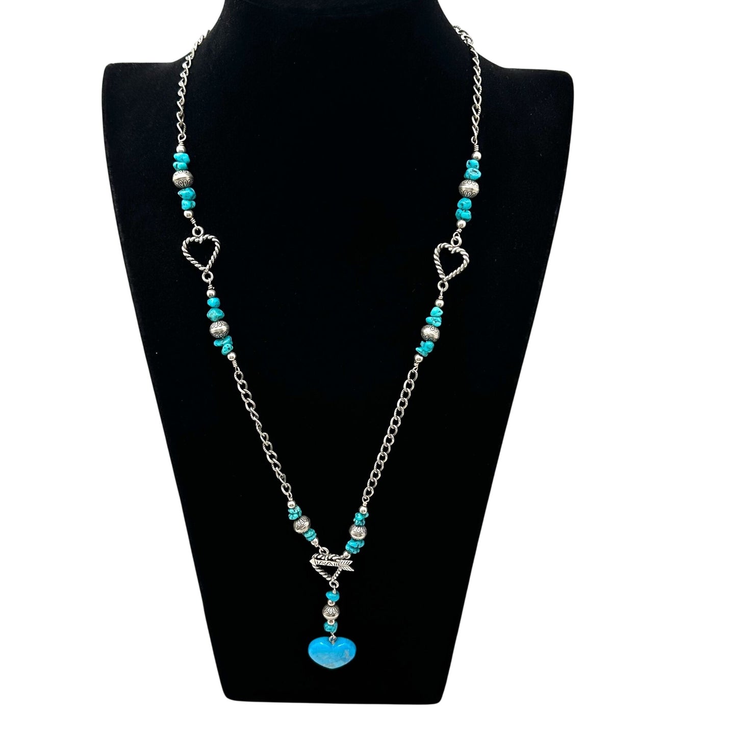 Carolyn Pollack Turquoise Necklace Sterling Silver Bench Beads 22 Inch