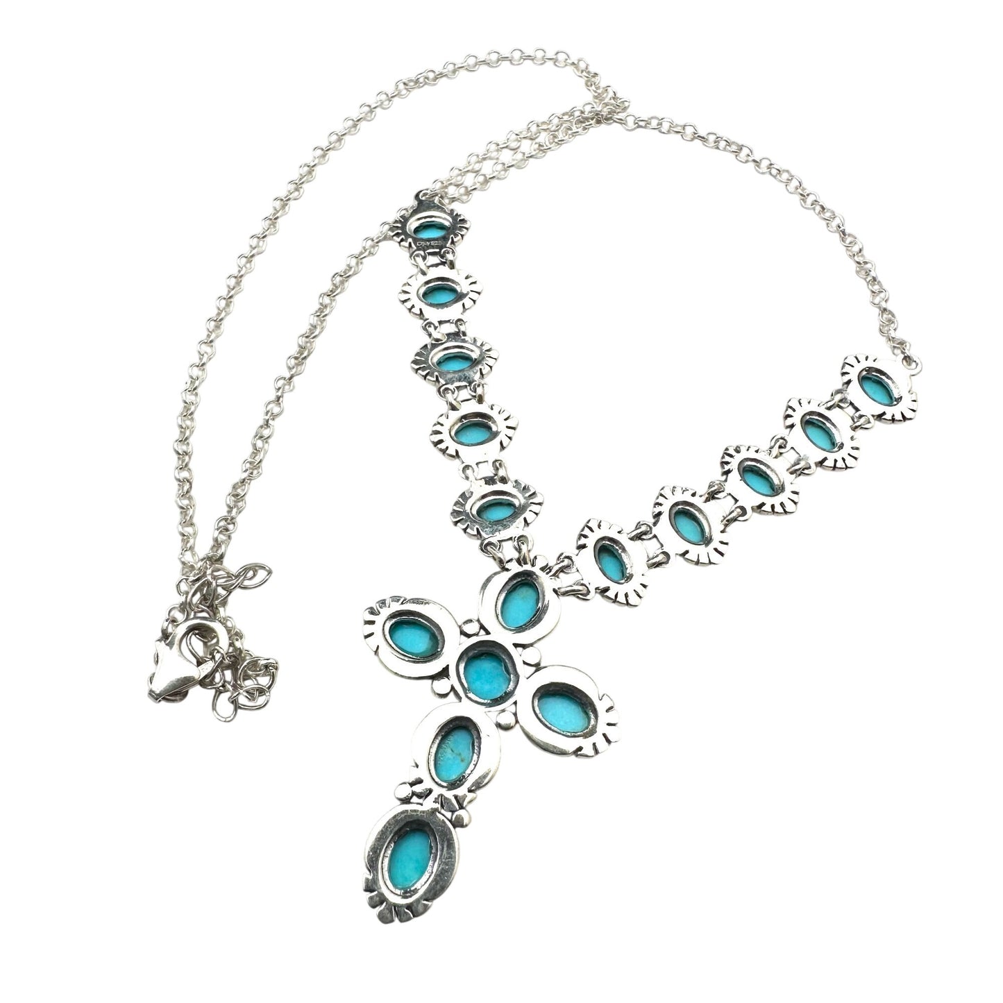 Sleeping Beauty Turquoise Sterling Silver Necklace Cross Pendant 18 Inch