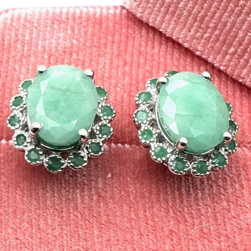 Emerald Sterling Silver Pierced Stud Earrings