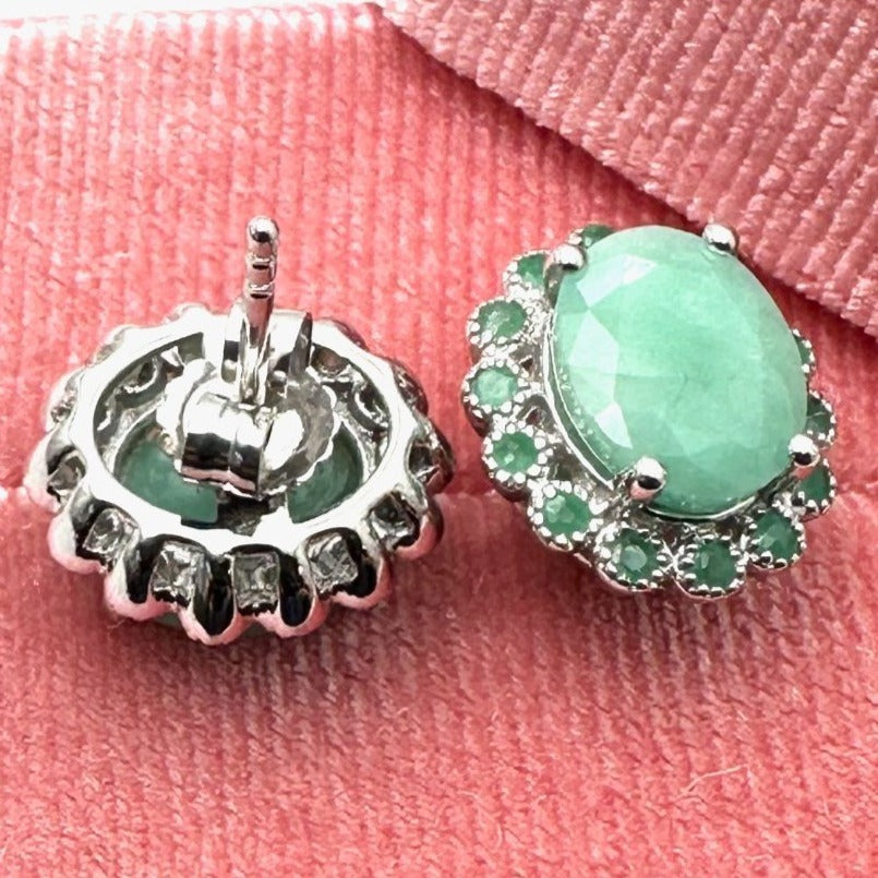 Emerald Sterling Silver Pierced Stud Earrings