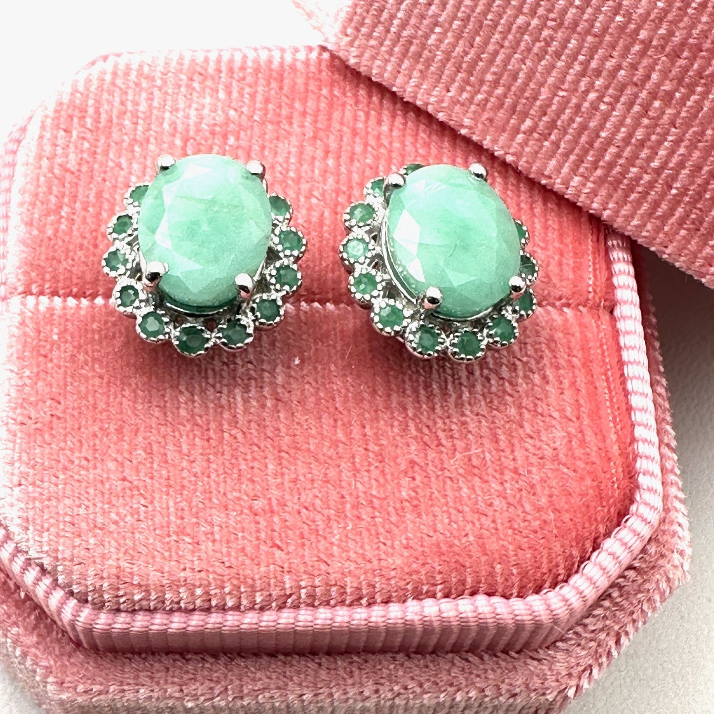Emerald Sterling Silver Pierced Stud Earrings