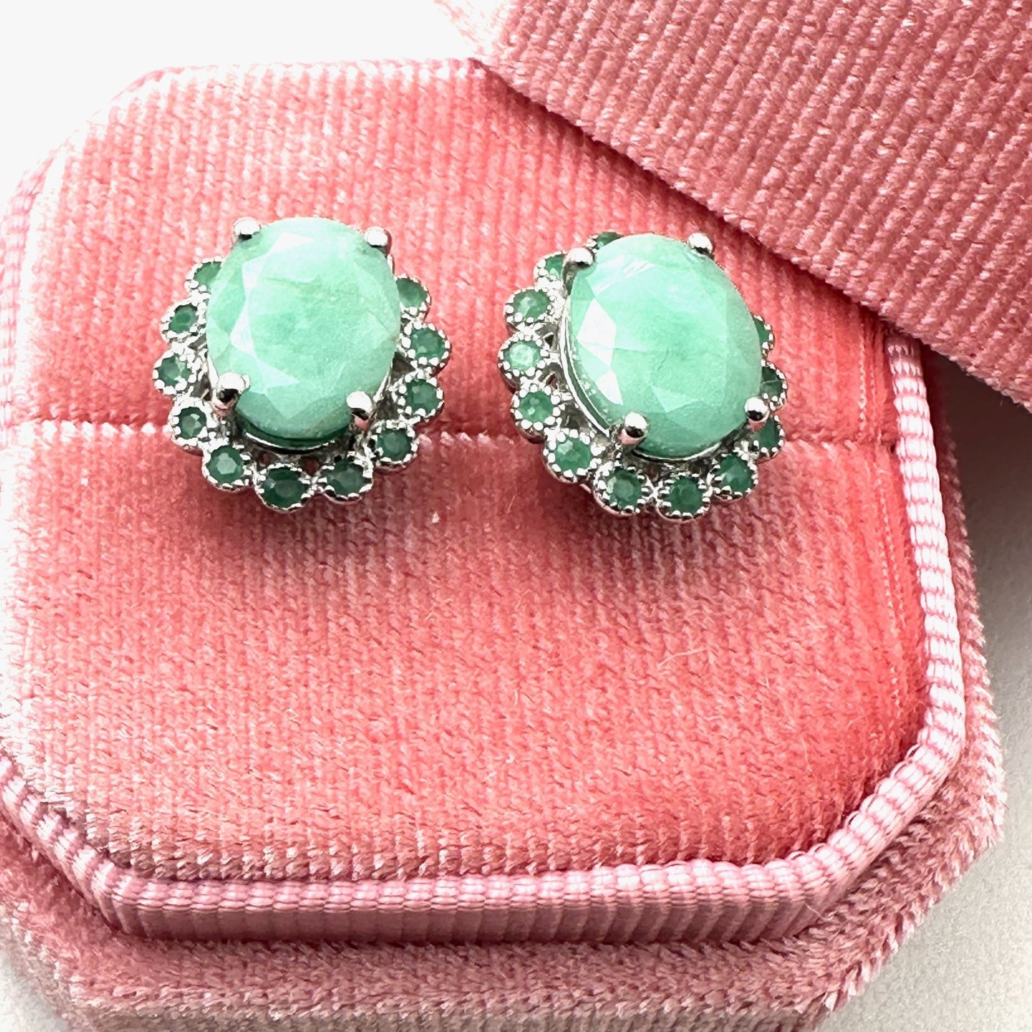 Emerald Sterling Silver Pierced Stud Earrings