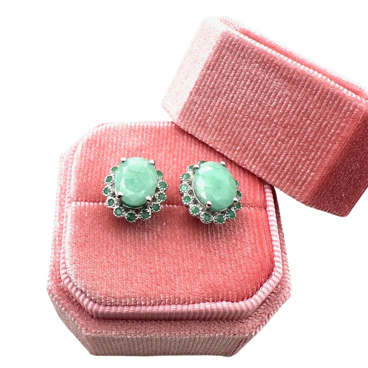 Emerald Sterling Silver Pierced Stud Earrings