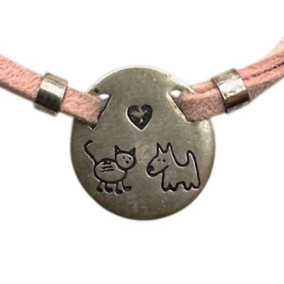 Vintage Silpada Pets Cat Dog Pendant Sterling Silver Silk Suede 15" Necklace