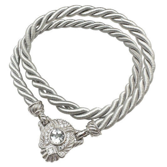 Judith Ripka Necklace Grey Silk Cord Sterling Silver Cubic Zirconia 18 Inch