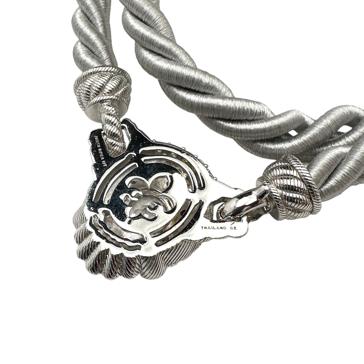 Judith Ripka Necklace Grey Silk Cord Sterling Silver Cubic Zirconia 18 Inch