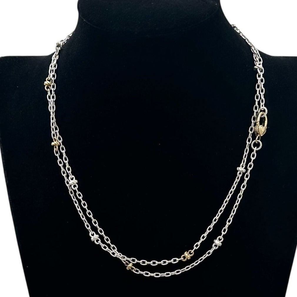 Judith Ripka Necklace Sterling Silver Gold Plated Accents Station Chain 34 Inch