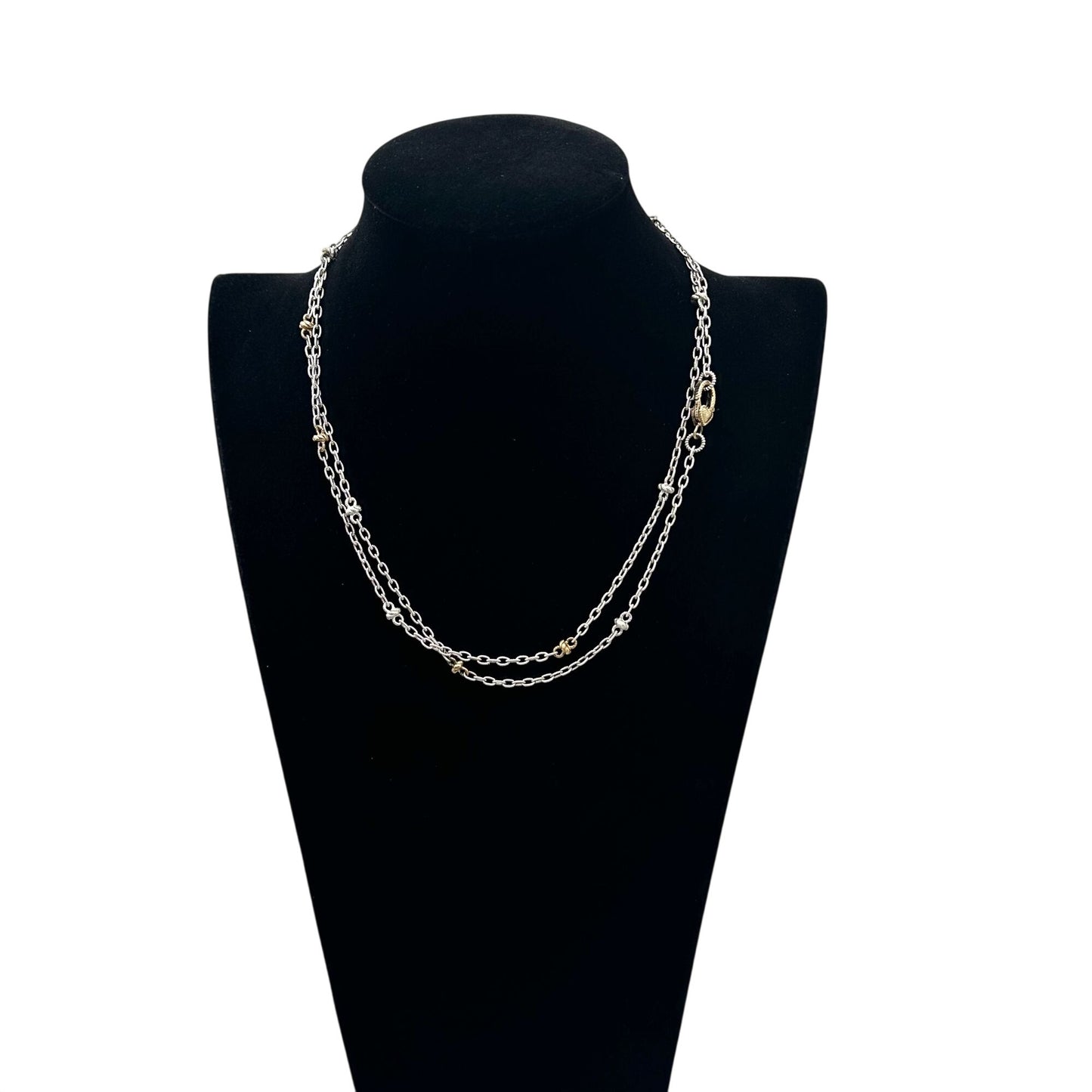 Judith Ripka Necklace Sterling Silver Gold Plated Accents Station Chain 34 Inch