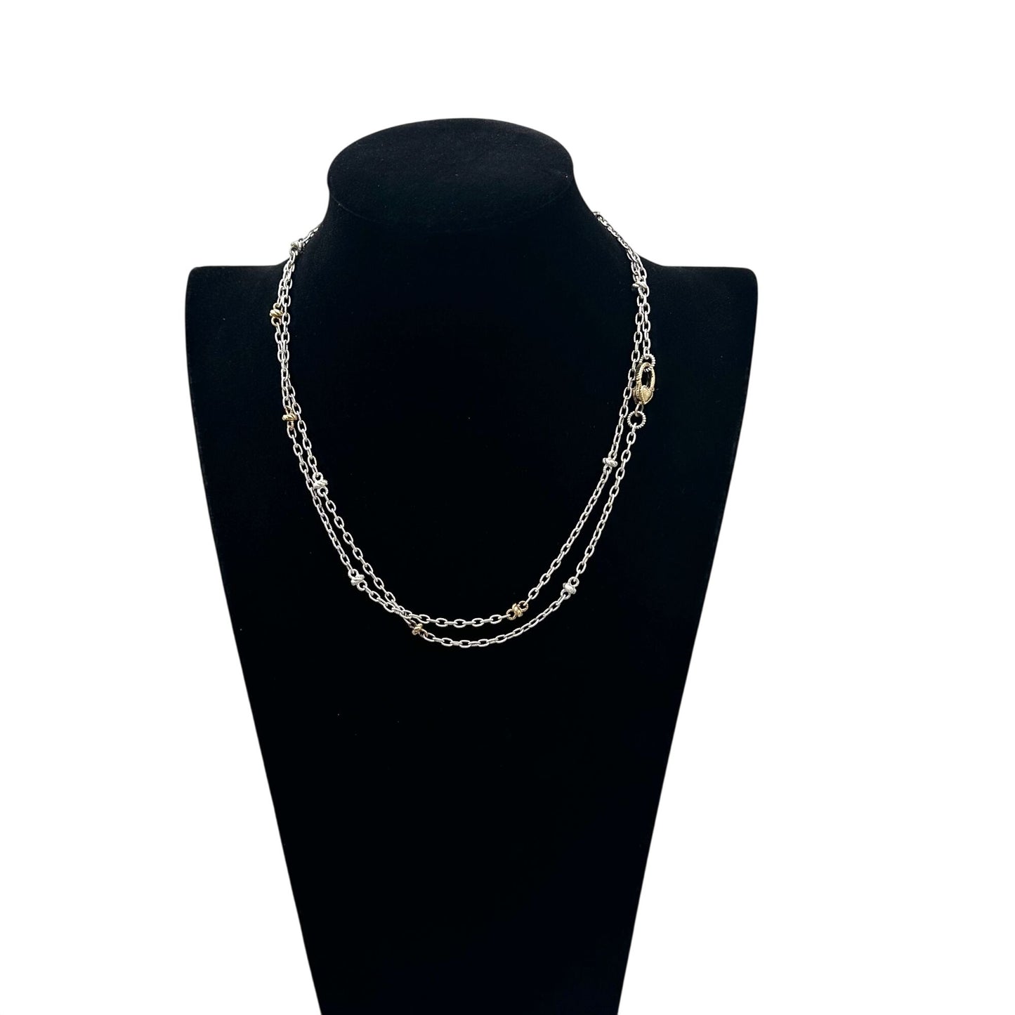 Judith Ripka Necklace Sterling Silver Gold Plated Accents Station Chain 34 Inch