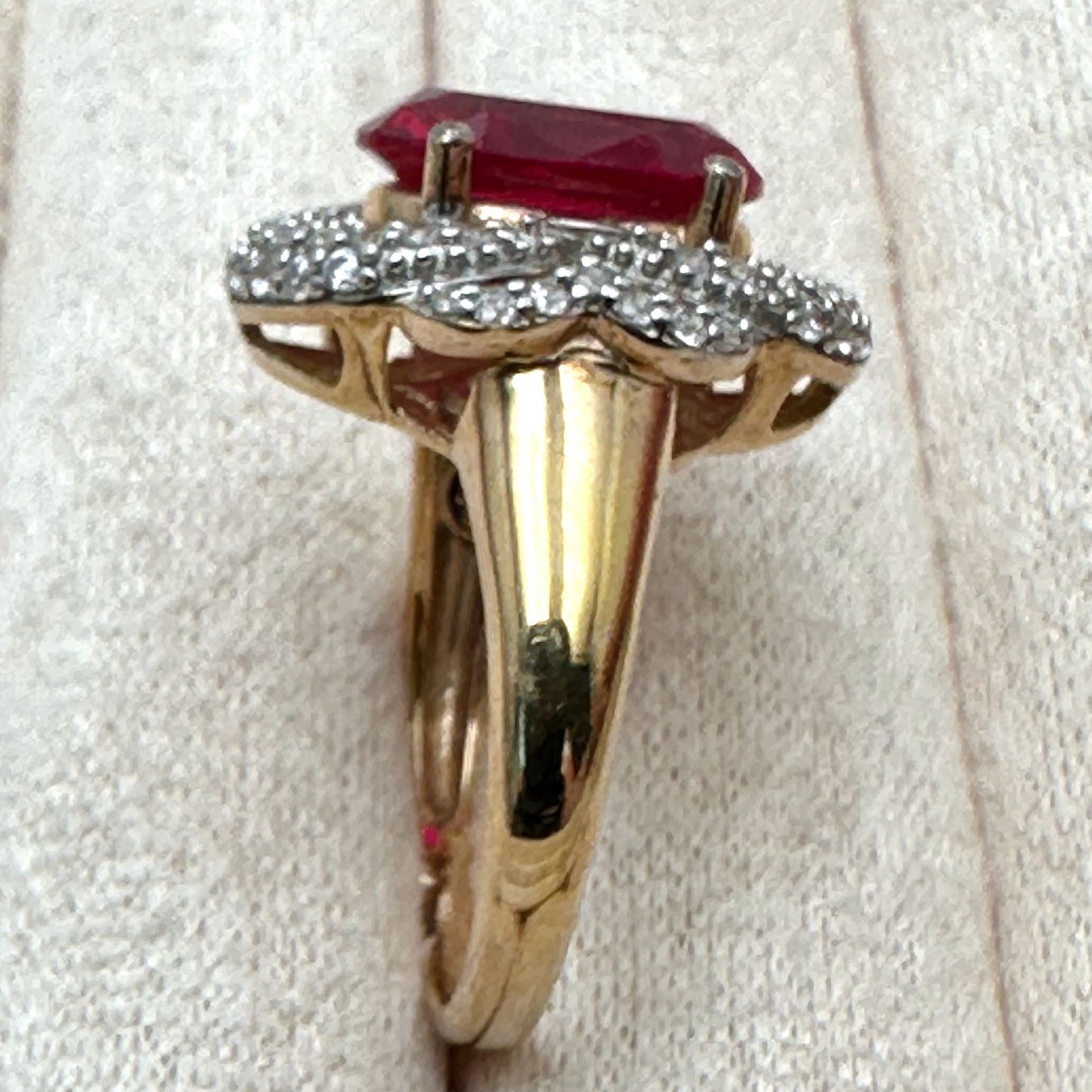 Vintage Red Ruby Diamond Ring Gold Plated Sterling Silver Size 8