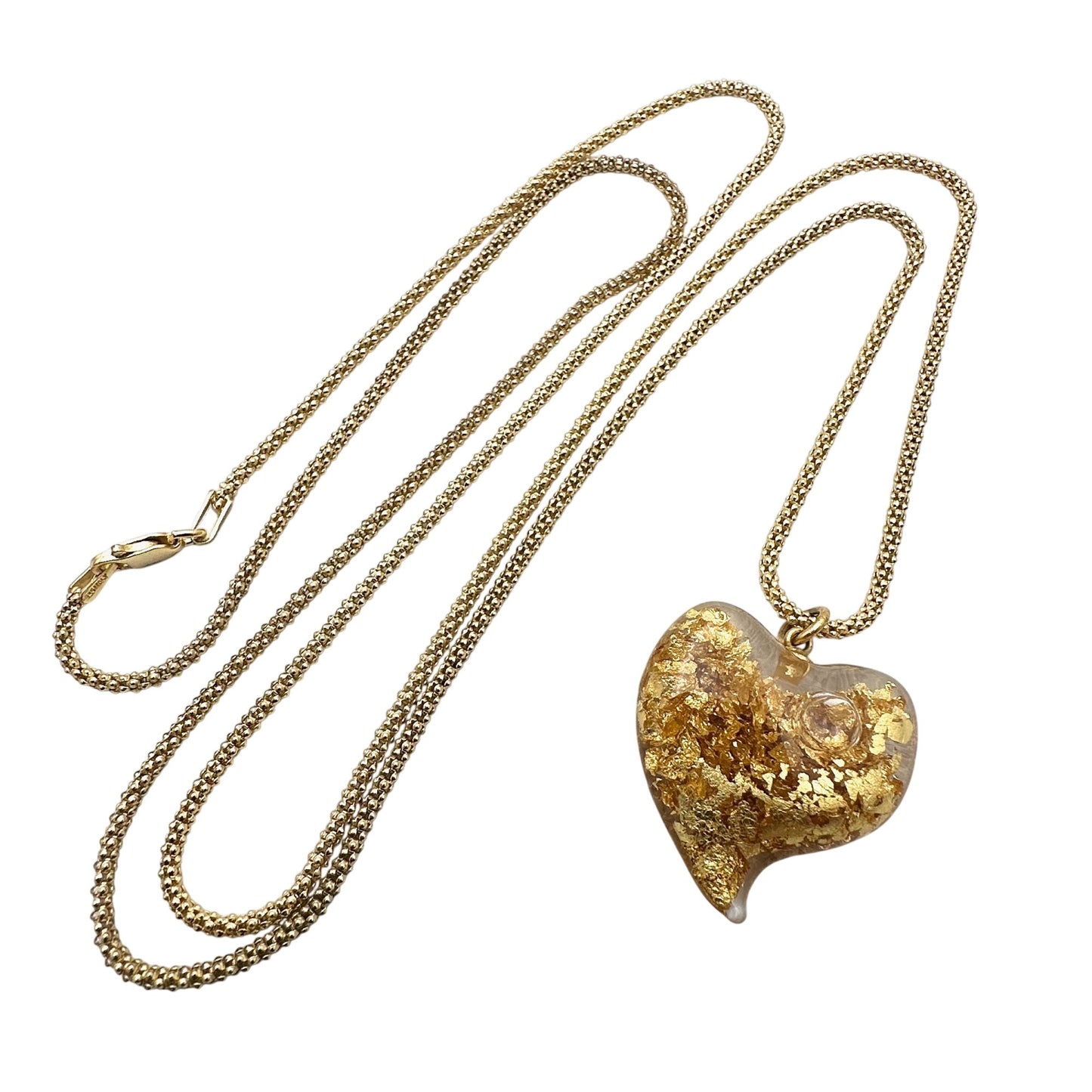 Vintage Witches Heart 24K Floating Gold Flake Glass Heart Pendant Necklace