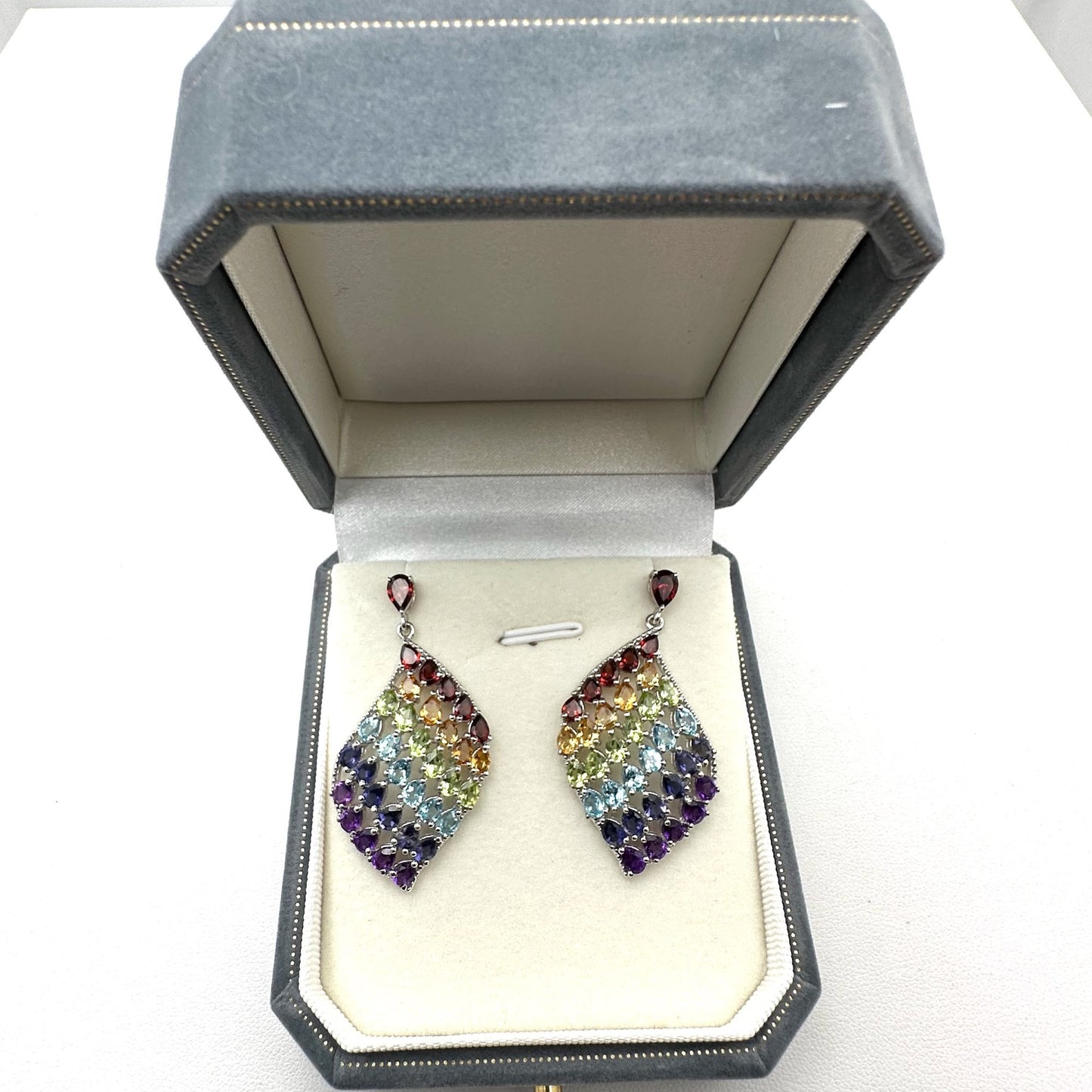 Chuck Clemency Earrings Multi Gemstone Sterling Silver Pierced 1.5 Inch