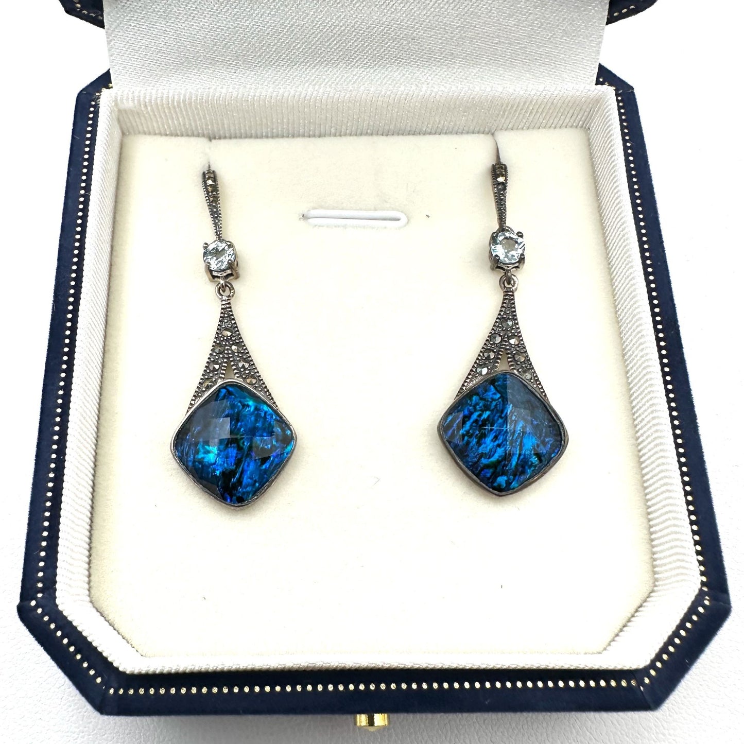 Tillya Treasures Blue Abalone Doublet Glacier Topaz Sterling Silver Earrings