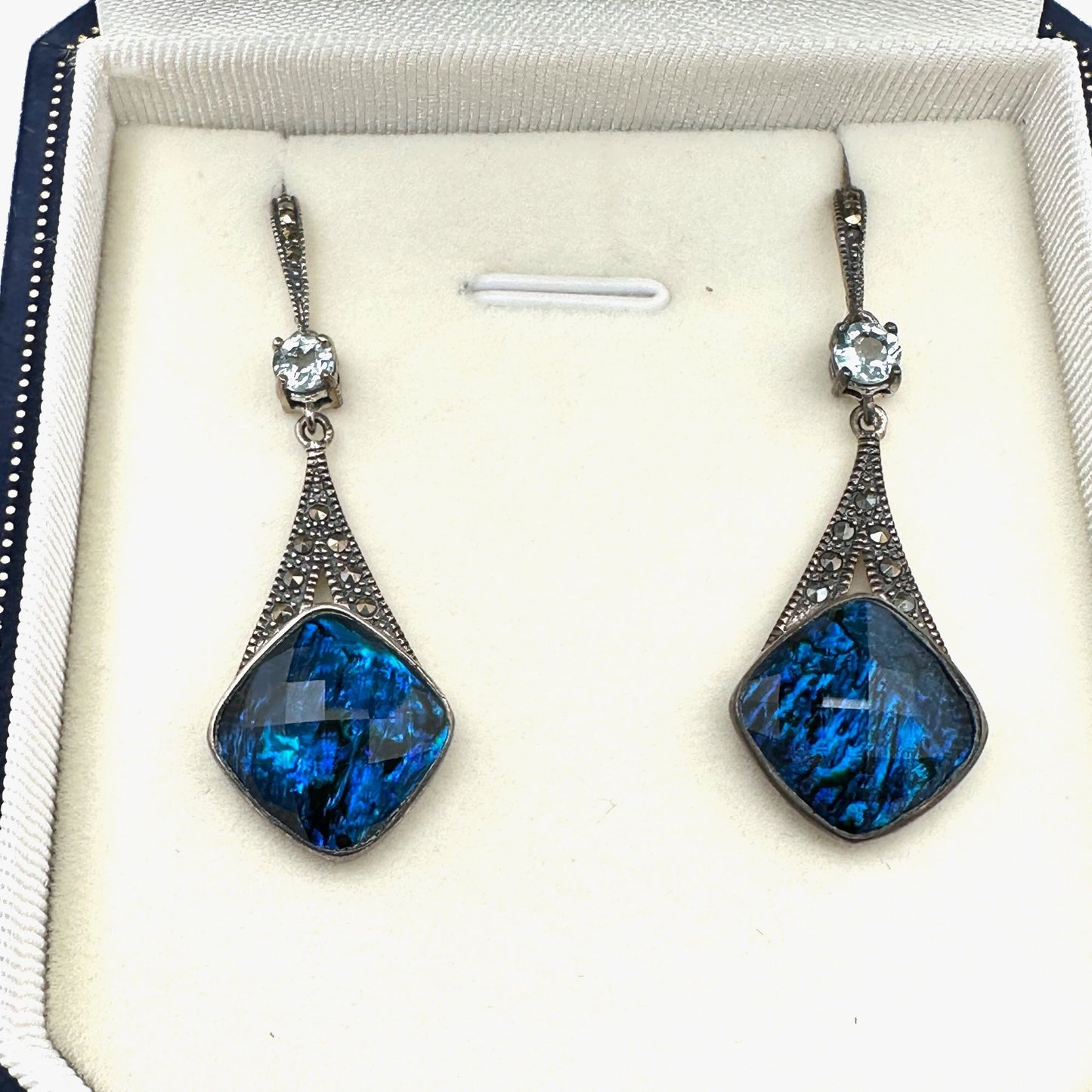 Tillya Treasures Blue Abalone Doublet Glacier Topaz Sterling Silver Earrings