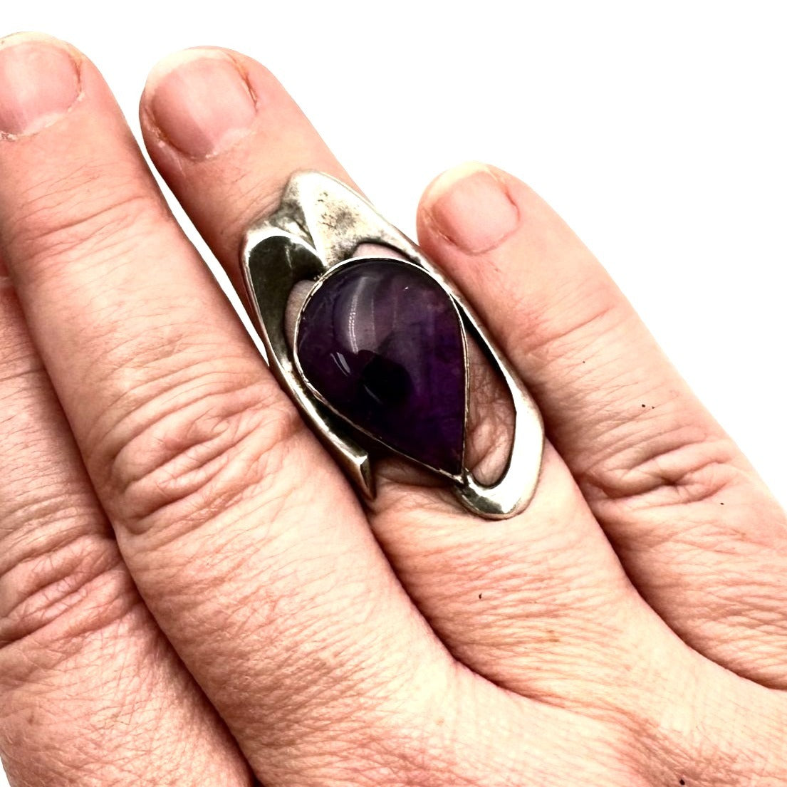 Stunning Vintage Modernist Ring Sterling Silver Amethyst Size 6.5