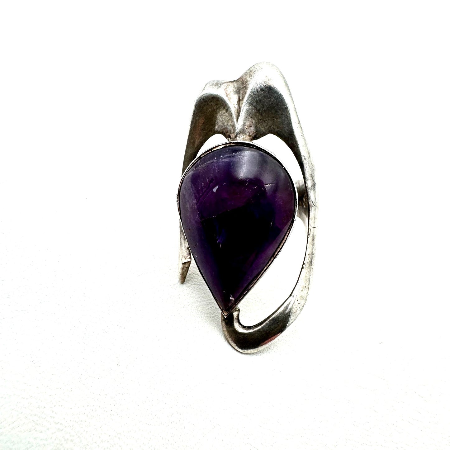 Stunning Vintage Modernist Ring Sterling Silver Amethyst Size 6.5