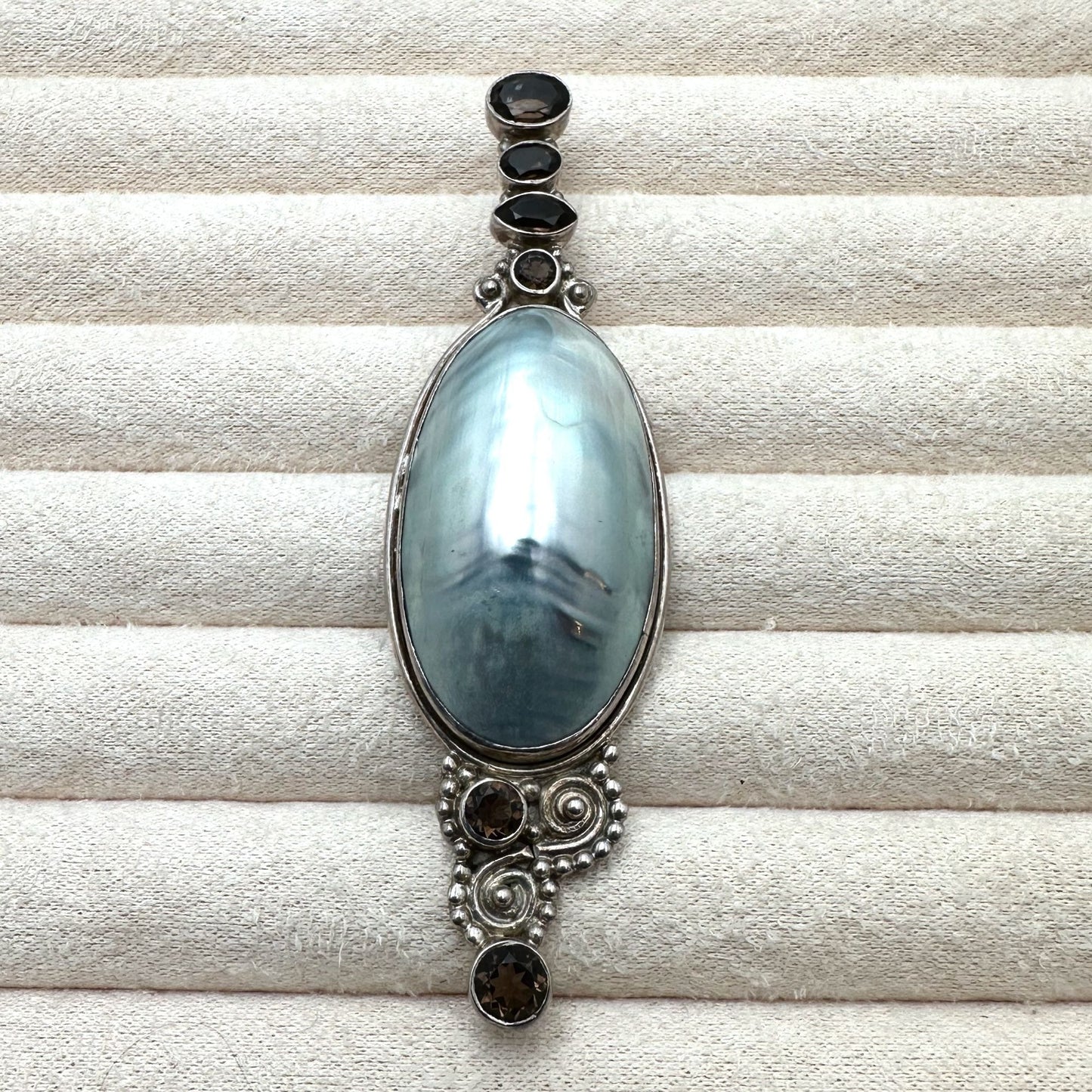 Mabe Pearl Multi Gemstone Sterling Silver Pendant 3.75 Inch