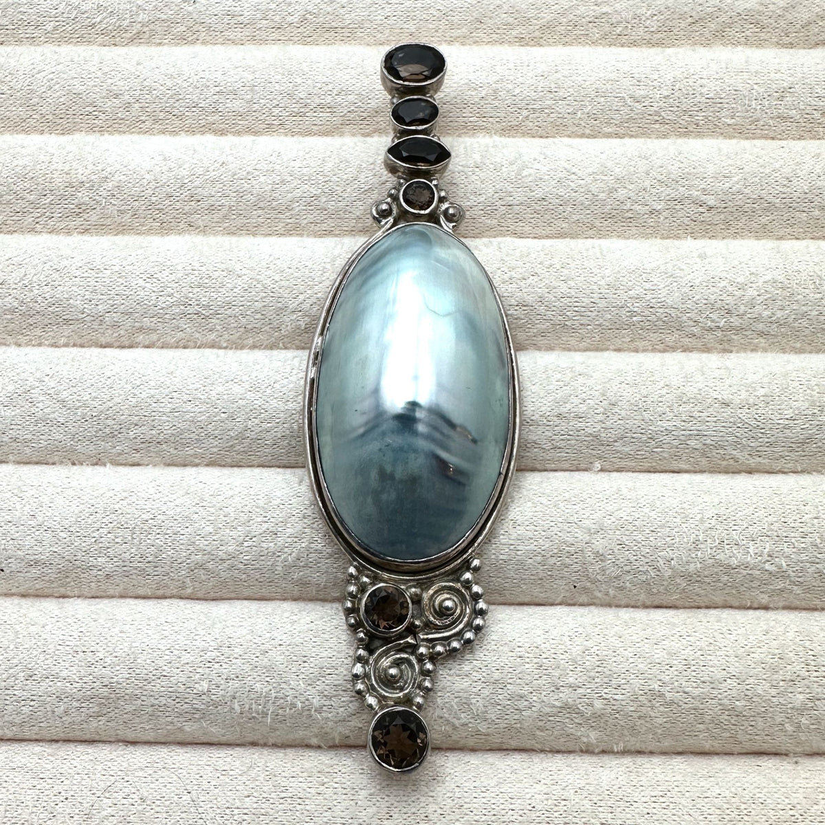 Mabe Pearl Multi Gemstone Sterling Silver Pendant 3.75 Inch