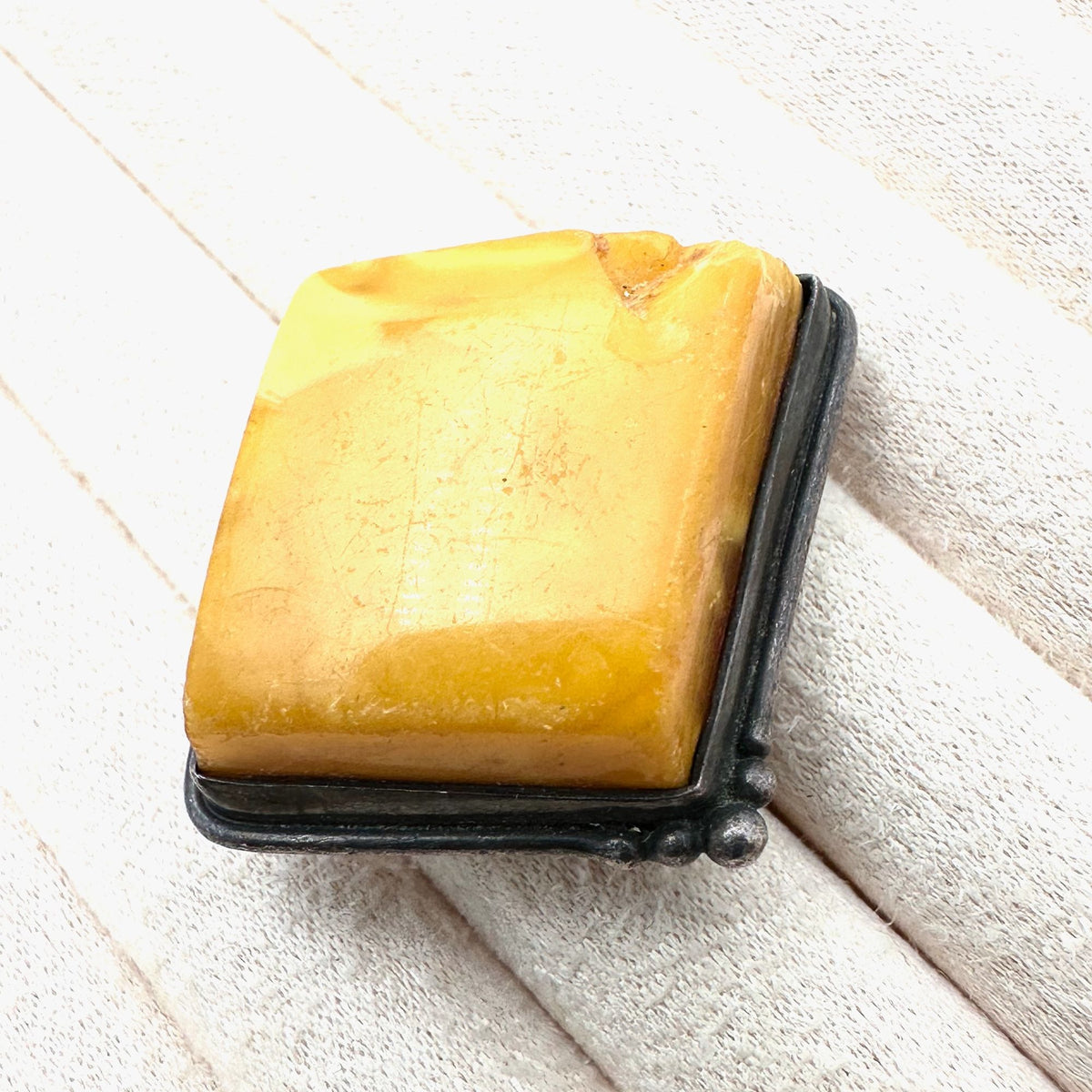Vintage Mid Century Butterscotch Amber Sterling Silver Ring Size 7