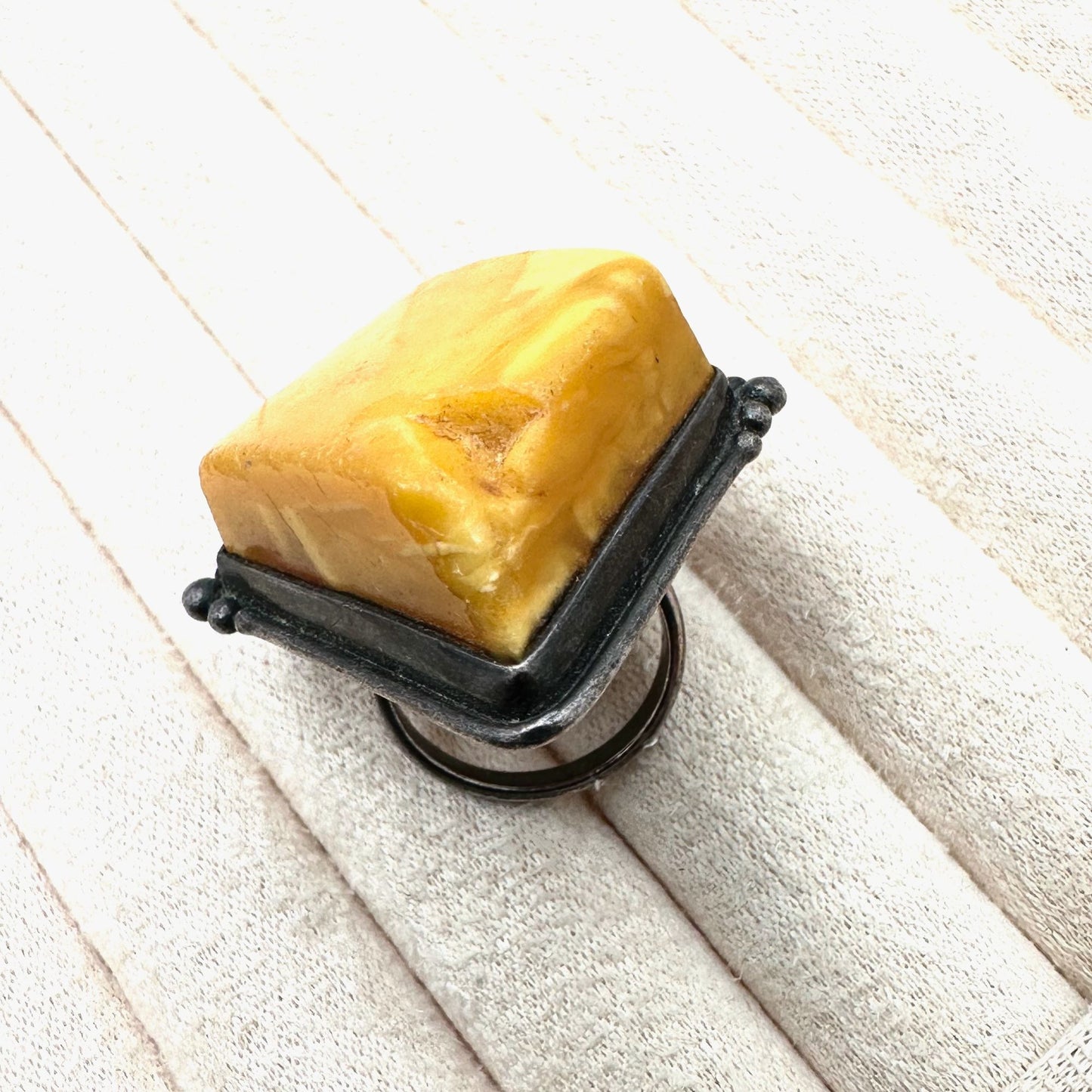 Vintage Mid Century Butterscotch Amber Sterling Silver Ring Size 7
