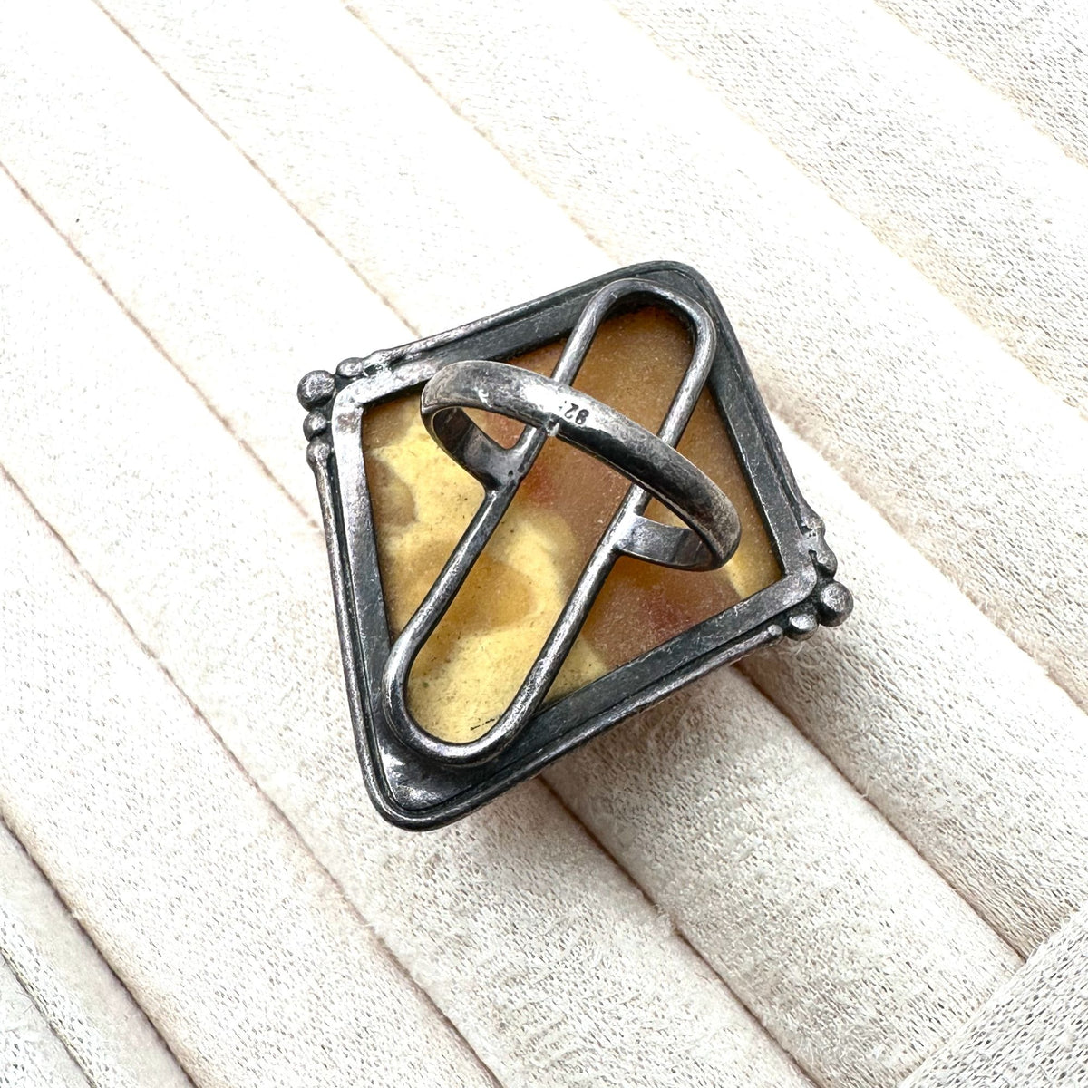 Vintage Mid Century Butterscotch Amber Sterling Silver Ring Size 7