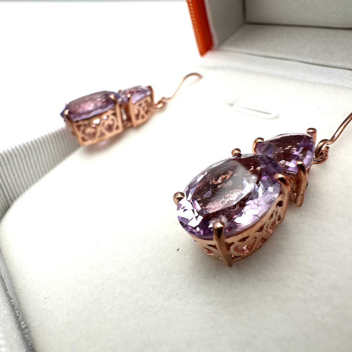 Amethyst Rose Gold Plated Sterling Silver Pierced Earrings Chandelier Purple