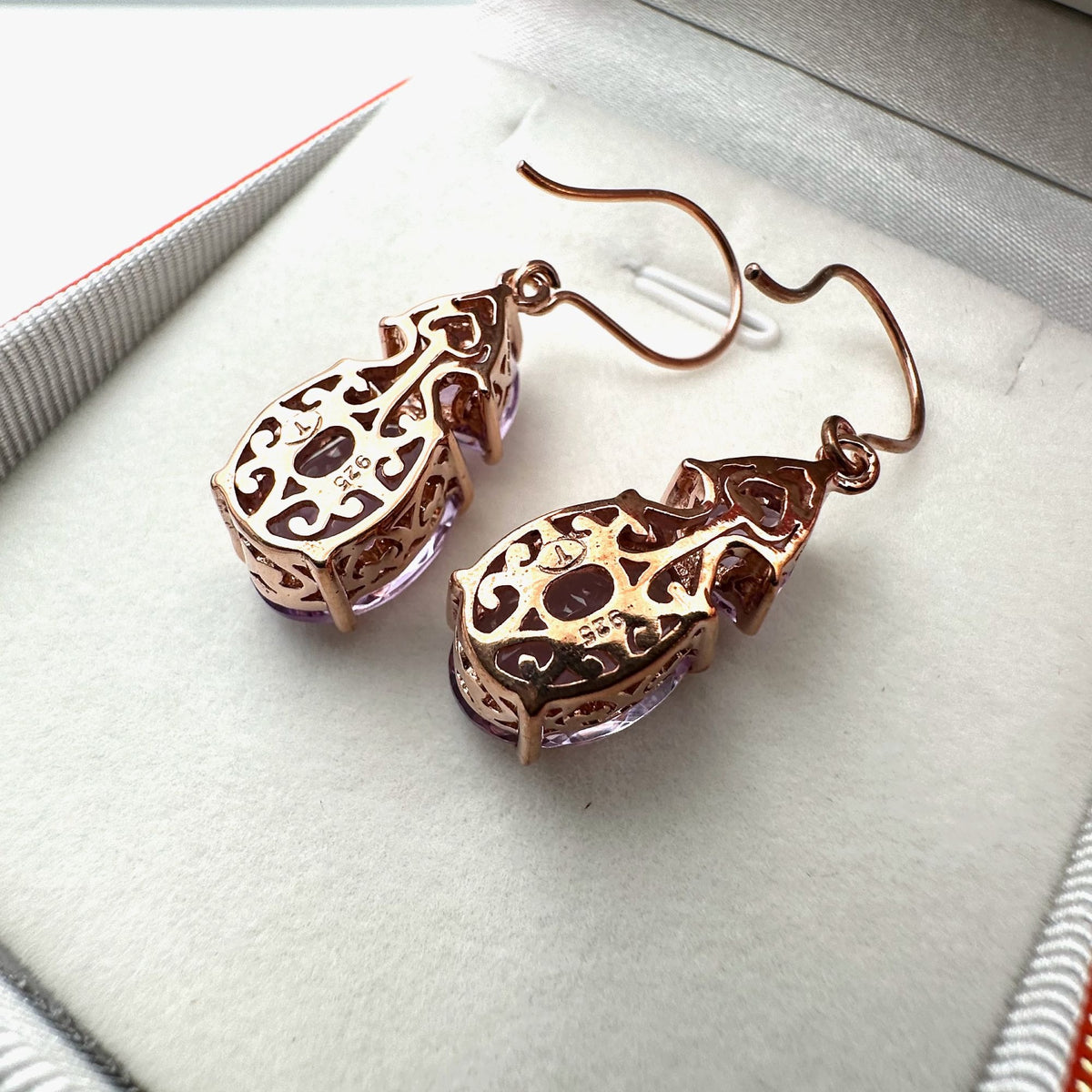 Amethyst Rose Gold Plated Sterling Silver Pierced Earrings Chandelier Purple