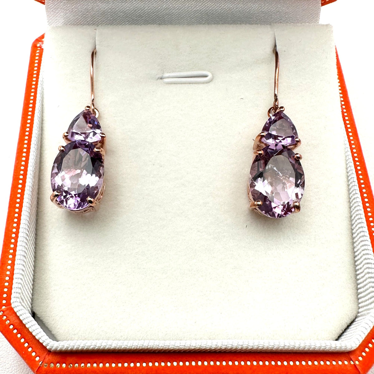 Amethyst Rose Gold Plated Sterling Silver Pierced Earrings Chandelier Purple