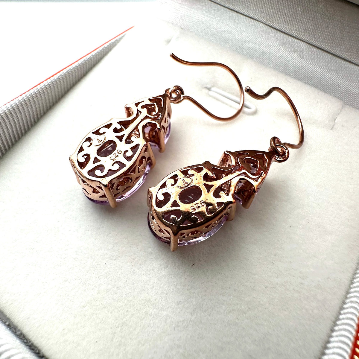 Amethyst Rose Gold Plated Sterling Silver Pierced Earrings Chandelier Purple