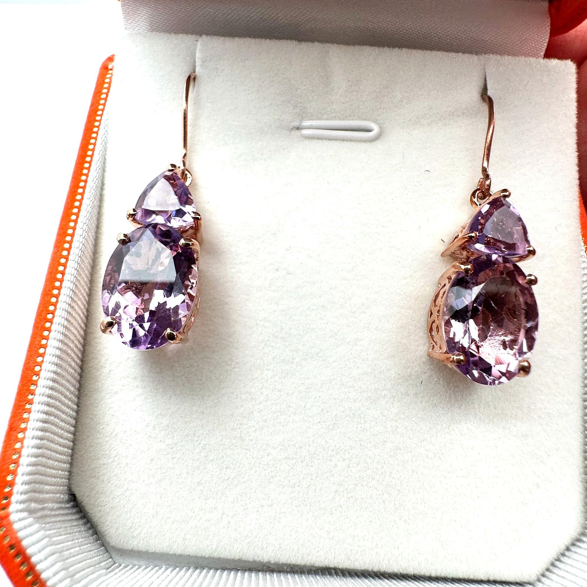 Amethyst Rose Gold Plated Sterling Silver Pierced Earrings Chandelier Purple