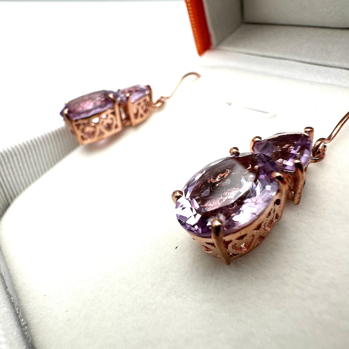 Amethyst Rose Gold Plated Sterling Silver Pierced Earrings Chandelier Purple