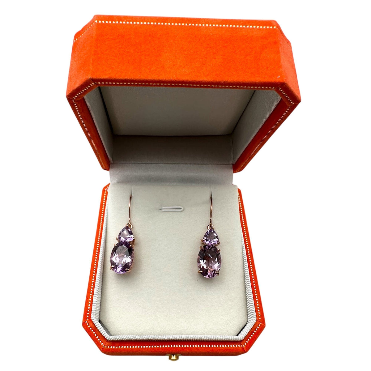 Amethyst Rose Gold Plated Sterling Silver Pierced Earrings Chandelier Purple