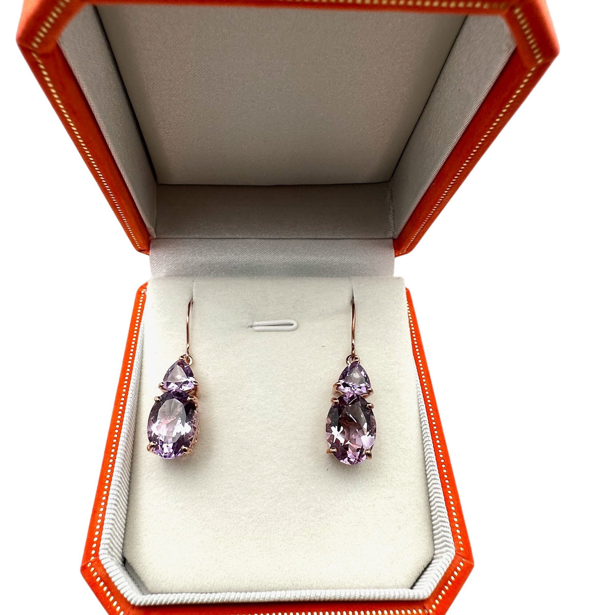Amethyst Rose Gold Plated Sterling Silver Pierced Earrings Chandelier Purple