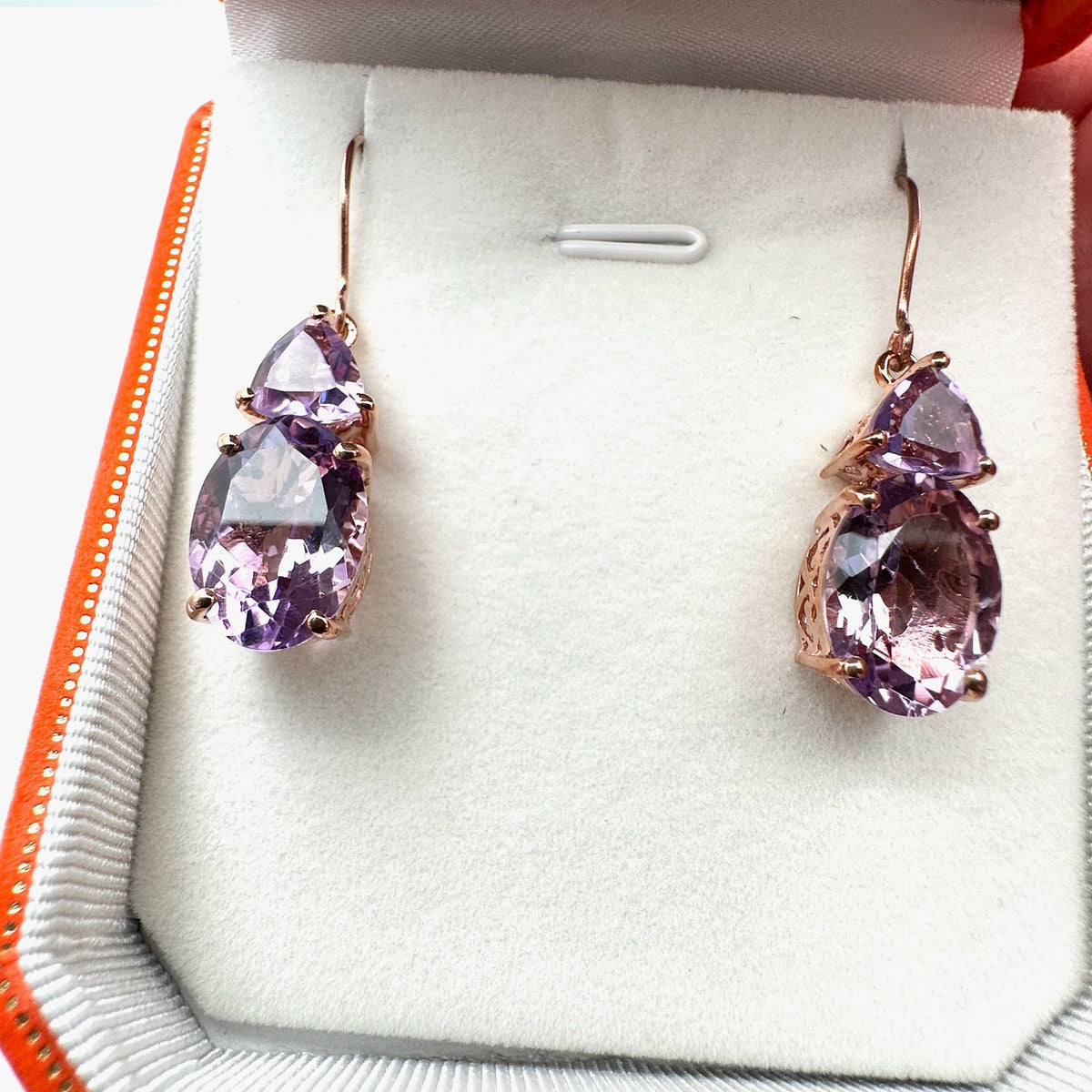 Amethyst Rose Gold Plated Sterling Silver Pierced Earrings Chandelier Purple