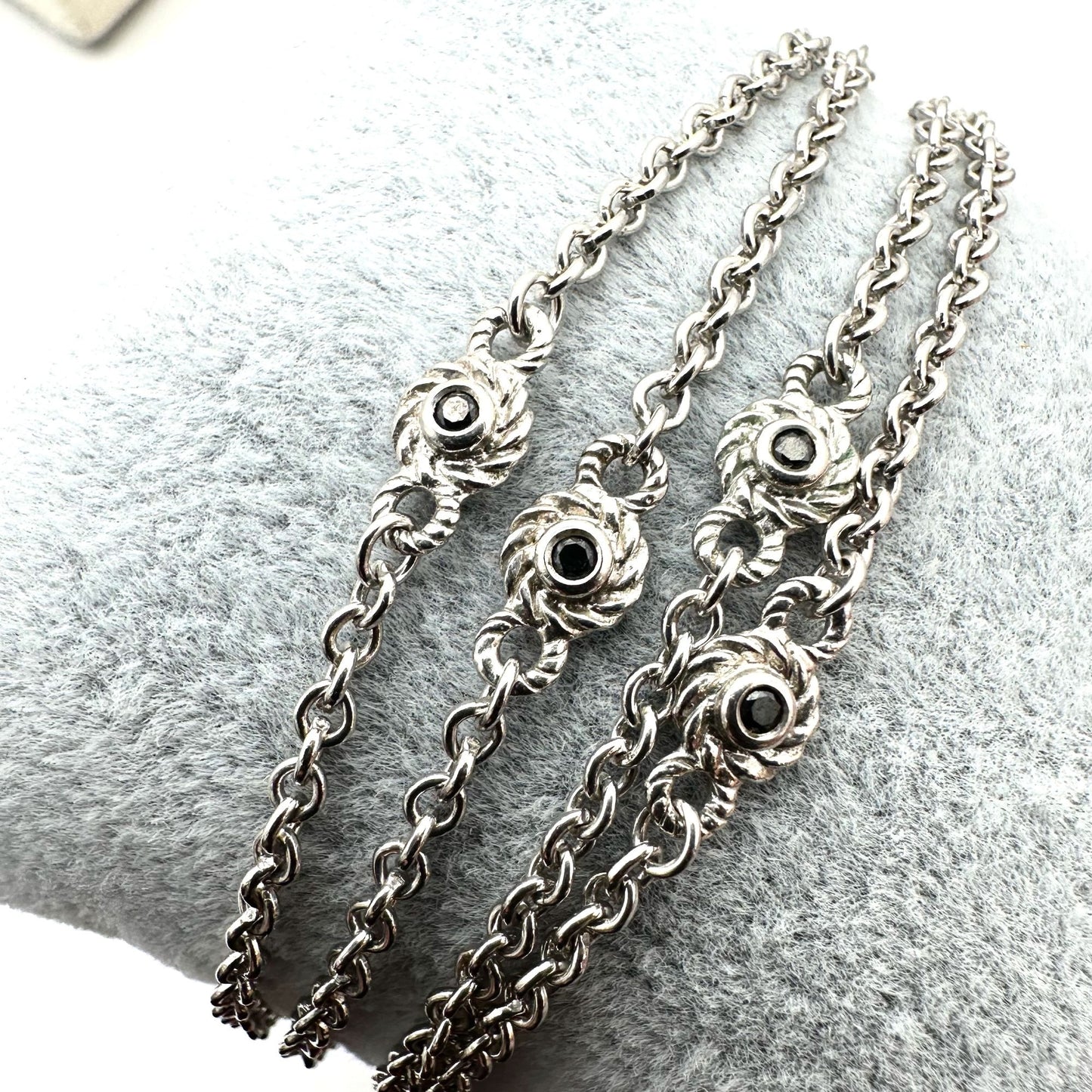 Judith Ripka Necklace Sterling Silver Black Spinel Station Chain 34 Inch