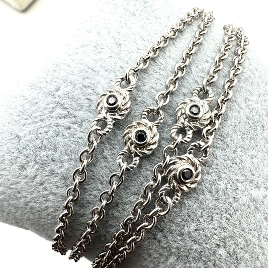 Judith Ripka Necklace Sterling Silver Black Spinel Station Chain 34 Inch