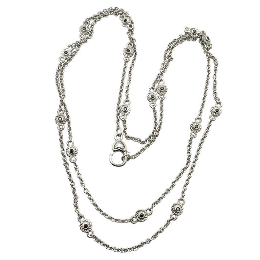 Judith Ripka Necklace Sterling Silver Black Spinel Station Chain 34 Inch