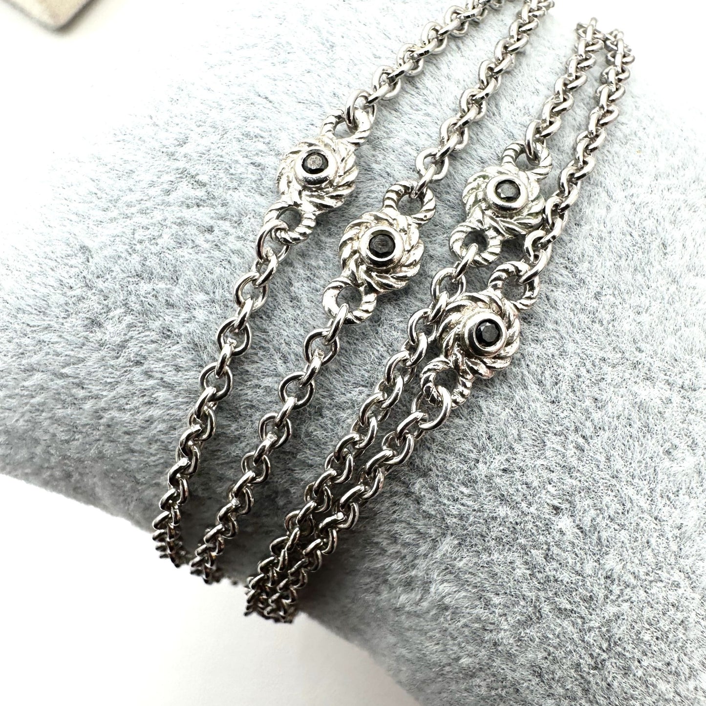 Judith Ripka Necklace Sterling Silver Black Spinel Station Chain 34 Inch