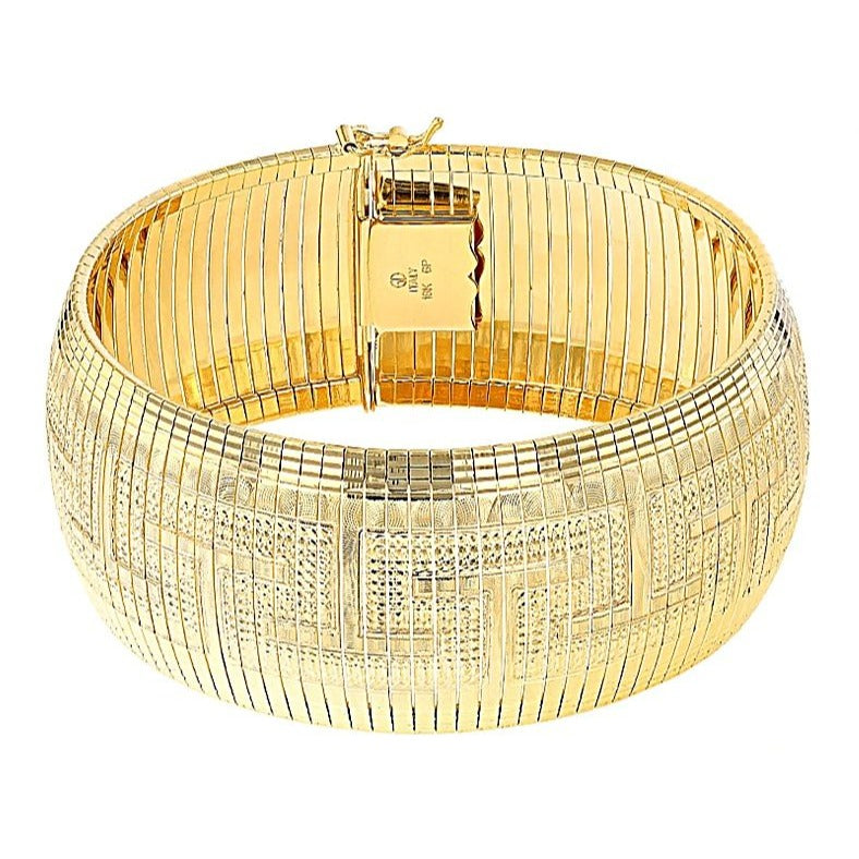 Moda Al Massimo Italy 18K Yellow Gold Plated Wide Greek Key Bracelet 7.5 Inch