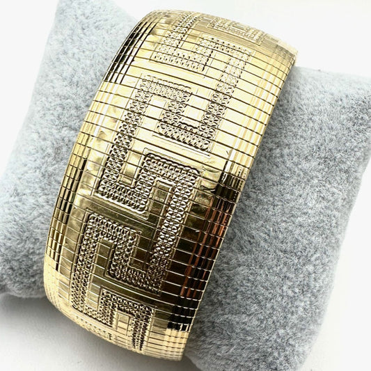 Moda Al Massimo Italy 18K Yellow Gold Plated Wide Greek Key Bracelet 7.5 Inch