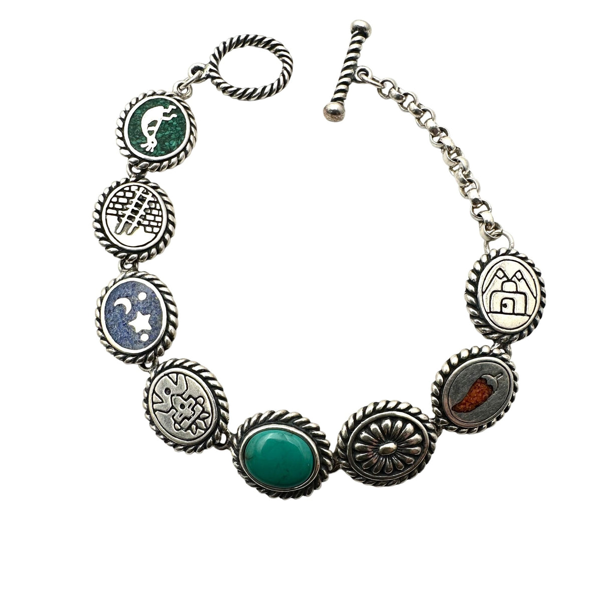 Carolyn Pollack Multi Gemstone Inlay Sterling Silver Bracelet 7.5 Inch