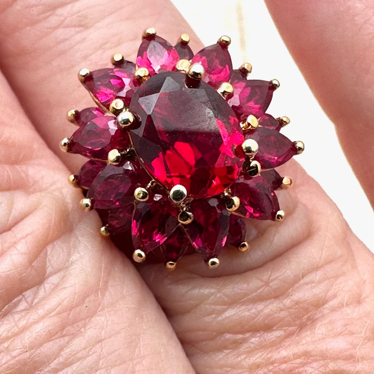 Ross Simons Red Ruby Cluster Ring Gold Plated Sterling Silver Size 7