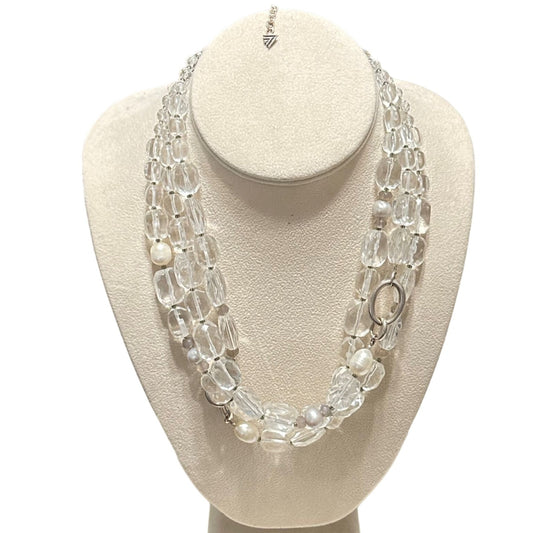 SILPADA Necklace Three Strand Sterling Silver Clear Quartz Pearl N1789