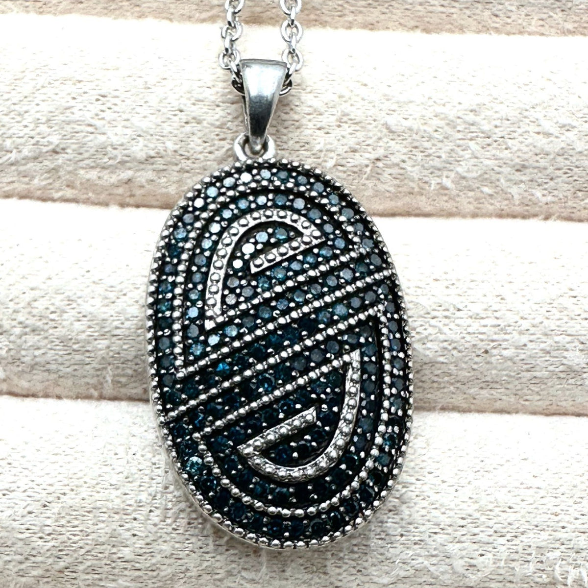Blue Diamond Sterling Silver Pendant Necklace